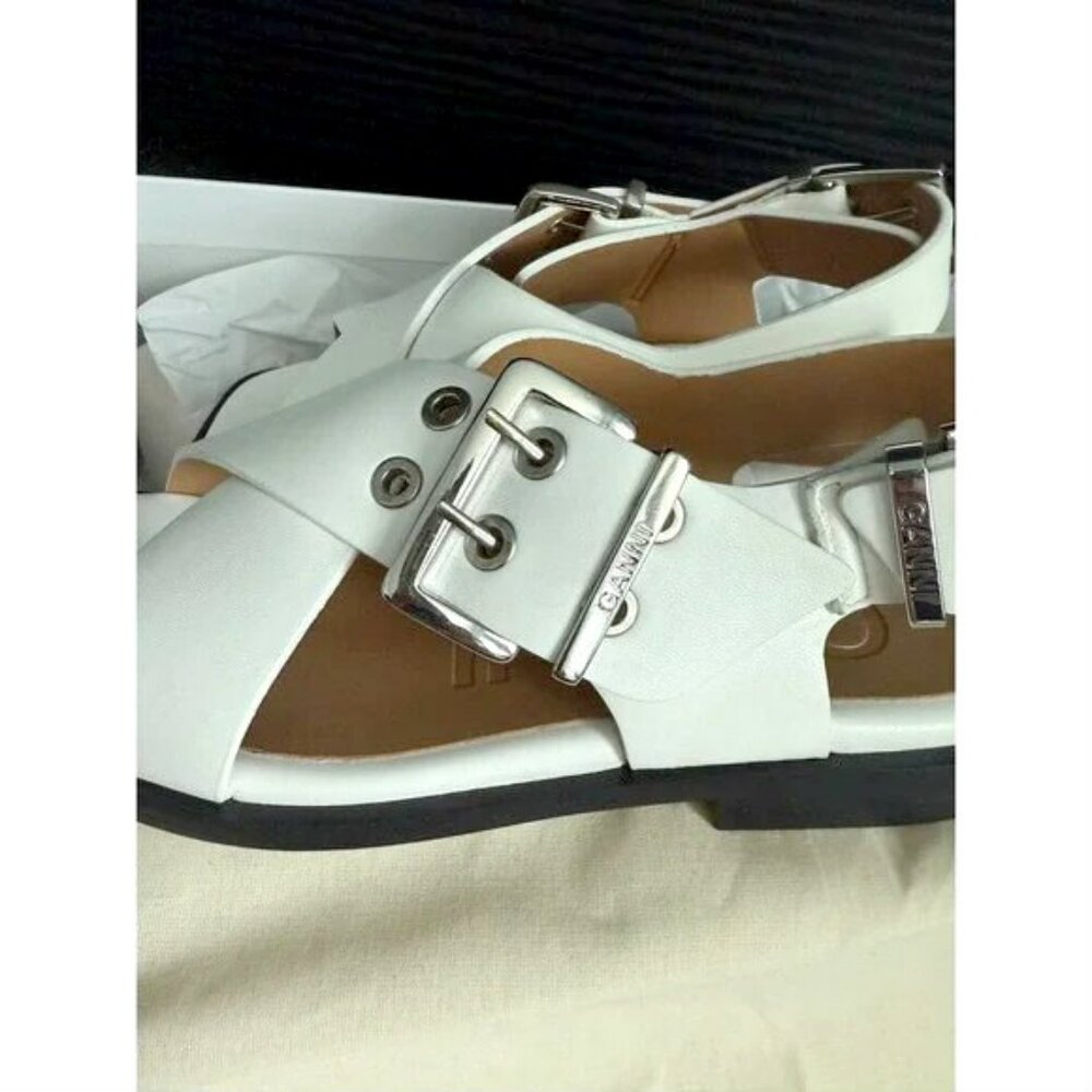 NEW! GANNI CROSS STRAP BUCKLE SANDALS EGRET WHITE - Picture 8 of 8